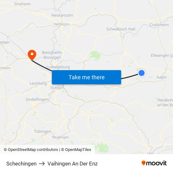 Schechingen to Vaihingen An Der Enz map