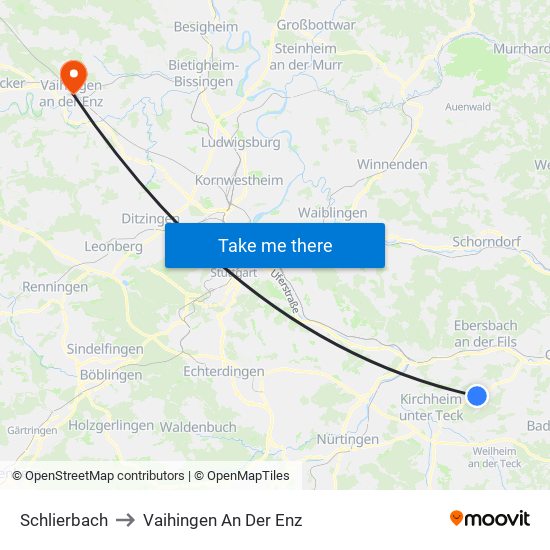 Schlierbach to Vaihingen An Der Enz map