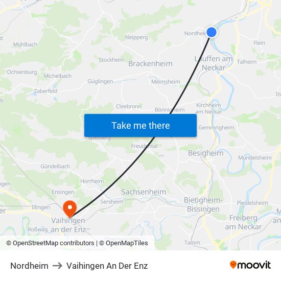 Nordheim to Vaihingen An Der Enz map