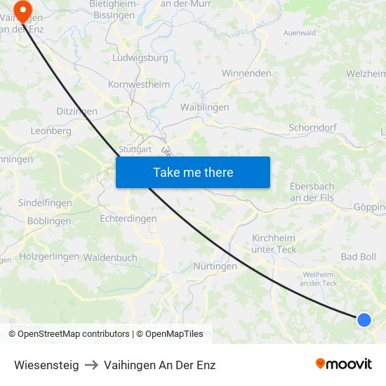 Wiesensteig to Vaihingen An Der Enz map