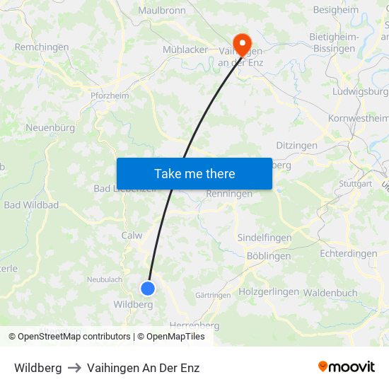 Wildberg to Vaihingen An Der Enz map