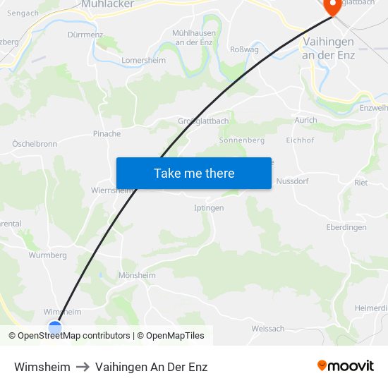 Wimsheim to Vaihingen An Der Enz map