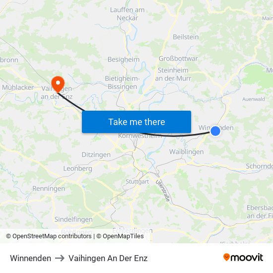 Winnenden to Vaihingen An Der Enz map