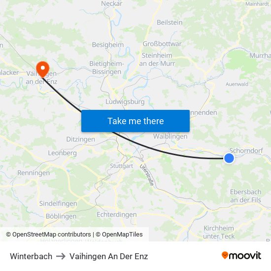 Winterbach to Vaihingen An Der Enz map