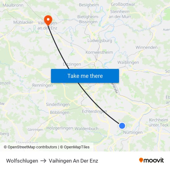 Wolfschlugen to Vaihingen An Der Enz map