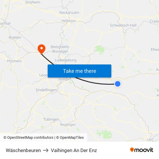 Wäschenbeuren to Vaihingen An Der Enz map
