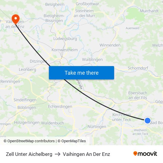 Zell Unter Aichelberg to Vaihingen An Der Enz map