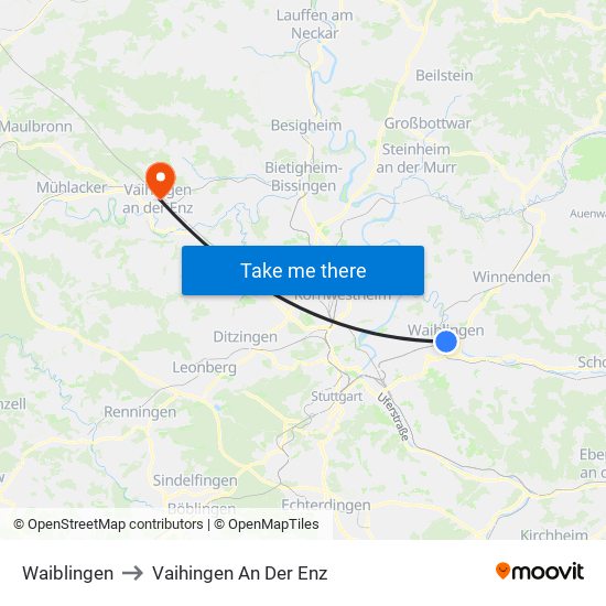 Waiblingen to Vaihingen An Der Enz map