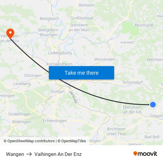 Wangen to Vaihingen An Der Enz map