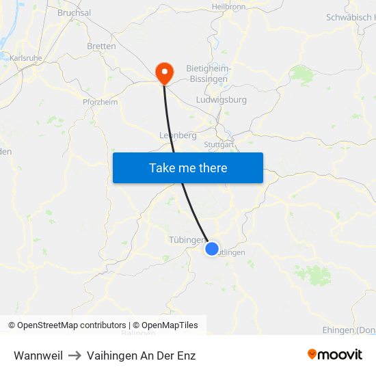 Wannweil to Vaihingen An Der Enz map