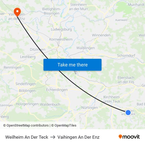 Weilheim An Der Teck to Vaihingen An Der Enz map
