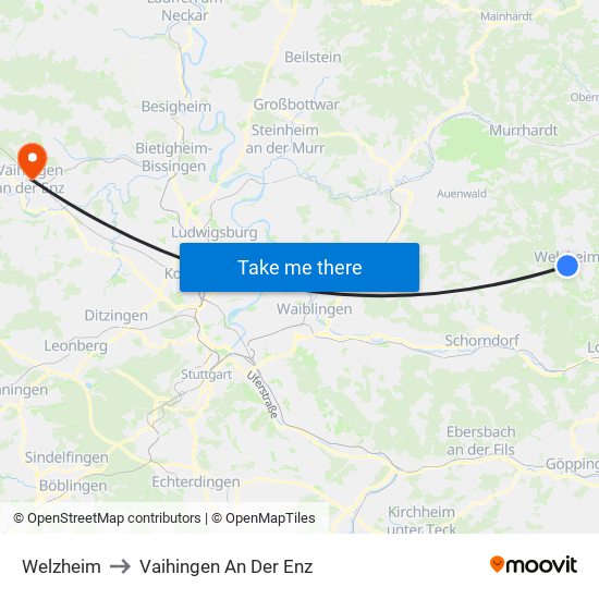 Welzheim to Vaihingen An Der Enz map