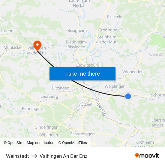 Weinstadt to Vaihingen An Der Enz map