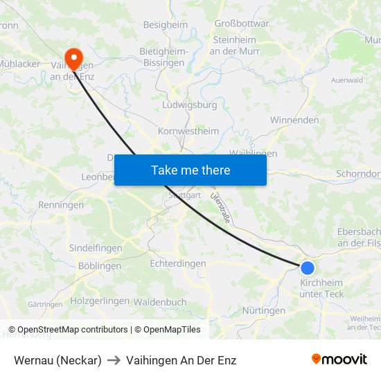 Wernau (Neckar) to Vaihingen An Der Enz map