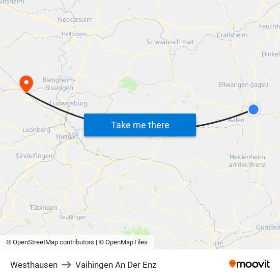 Westhausen to Vaihingen An Der Enz map