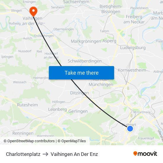 Charlottenplatz to Vaihingen An Der Enz map