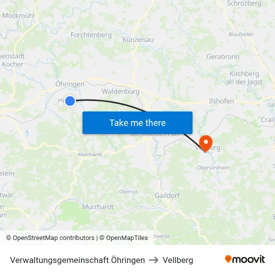 Verwaltungsgemeinschaft Öhringen to Vellberg map