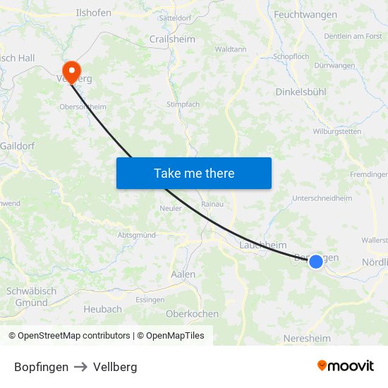 Bopfingen to Vellberg map