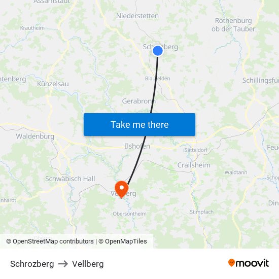 Schrozberg to Vellberg map