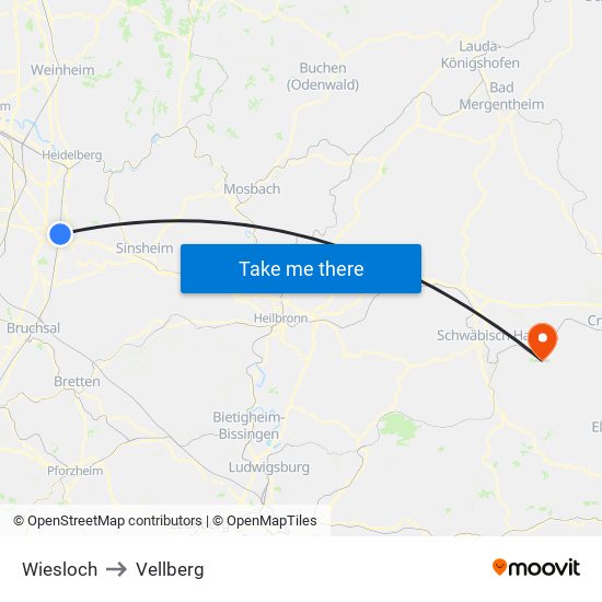 Wiesloch to Vellberg map