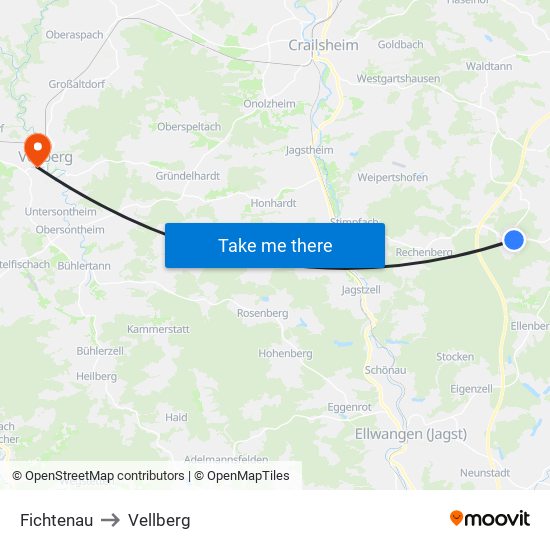 Fichtenau to Vellberg map