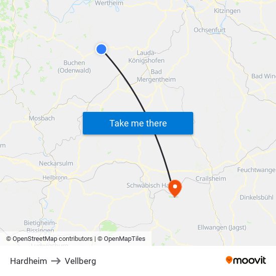 Hardheim to Vellberg map