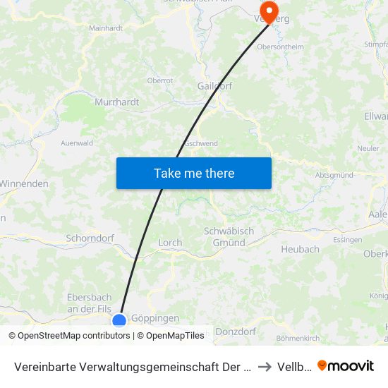 Vereinbarte Verwaltungsgemeinschaft Der Stadt Uhingen to Vellberg map