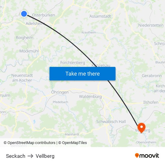 Seckach to Vellberg map