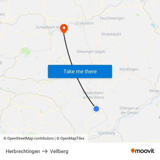 Herbrechtingen to Vellberg map