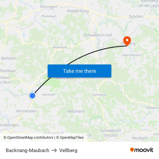 Backnang-Maubach to Vellberg map