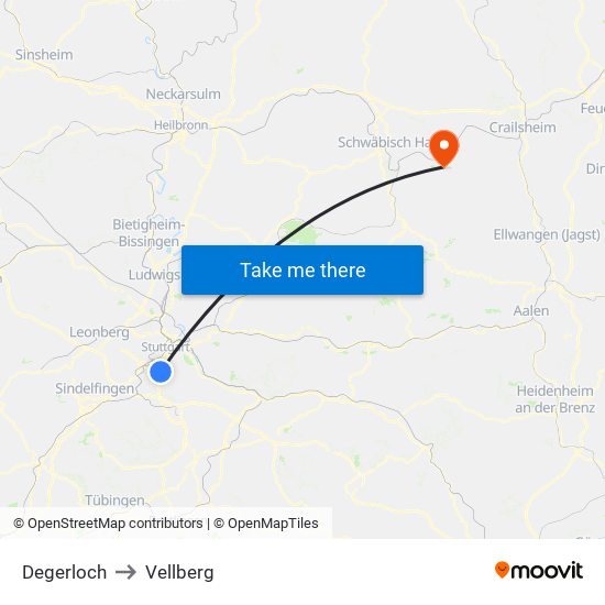 Degerloch to Vellberg map