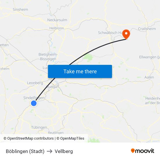 Böblingen (Stadt) to Vellberg map