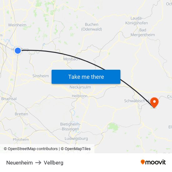 Neuenheim to Vellberg map