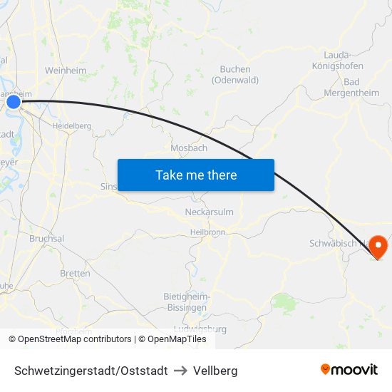 Schwetzingerstadt/Oststadt to Vellberg map