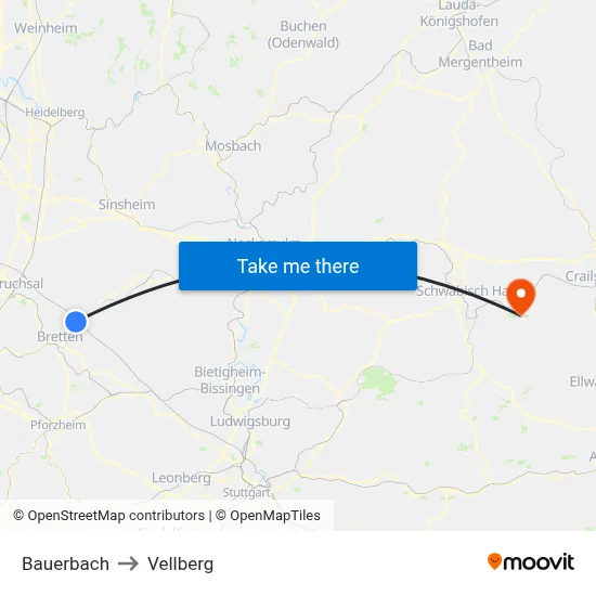 Bauerbach to Vellberg map