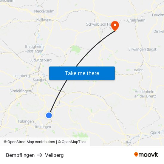 Bempflingen to Vellberg map