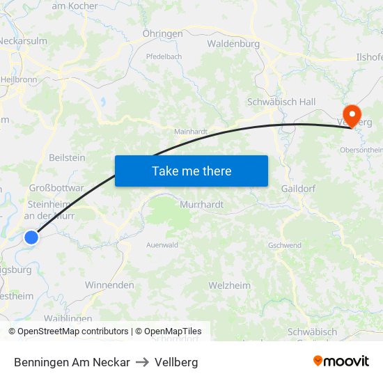 Benningen Am Neckar to Vellberg map