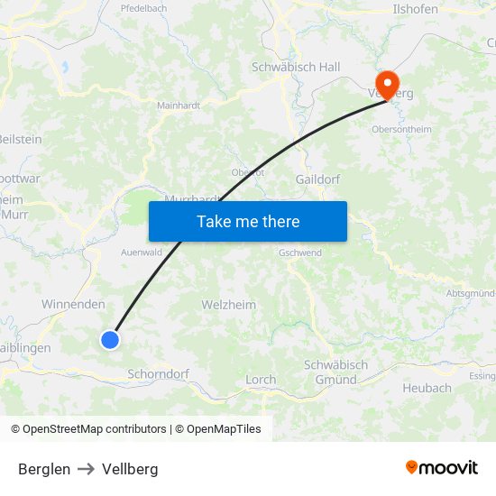 Berglen to Vellberg map