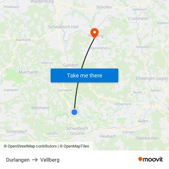Durlangen to Vellberg map
