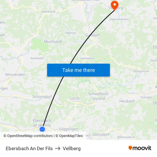Ebersbach An Der Fils to Vellberg map