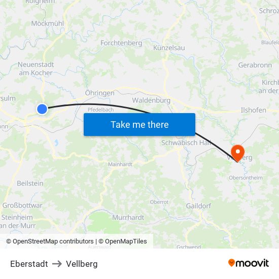 Eberstadt to Vellberg map