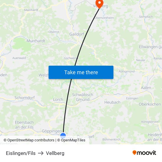 Eislingen/Fils to Vellberg map