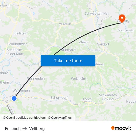 Fellbach to Vellberg map