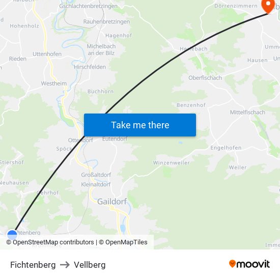 Fichtenberg to Vellberg map