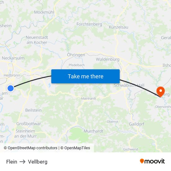 Flein to Vellberg map