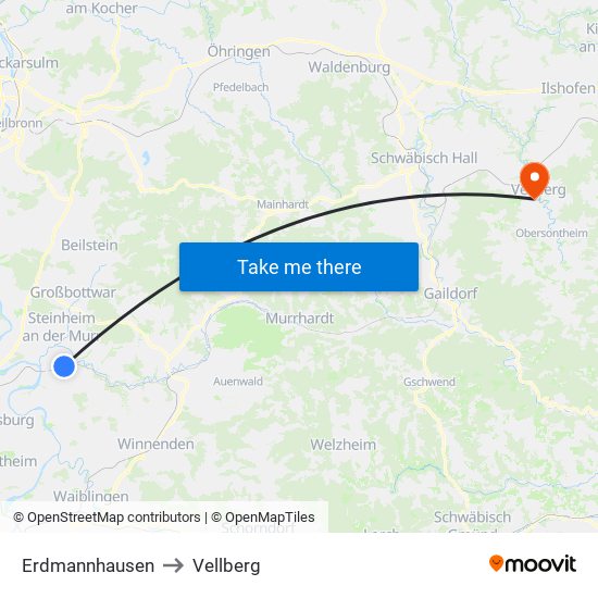 Erdmannhausen to Vellberg map