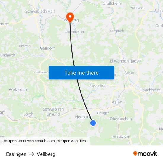 Essingen to Vellberg map