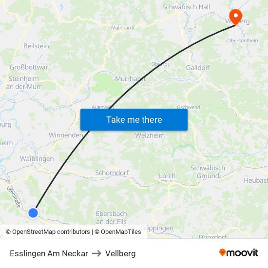 Esslingen Am Neckar to Vellberg map