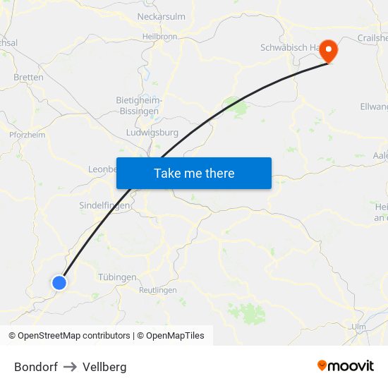 Bondorf to Vellberg map