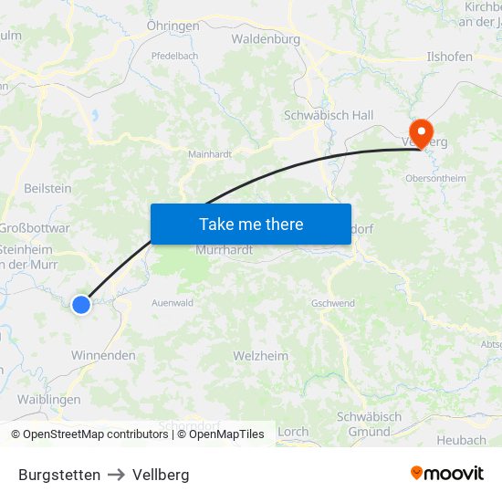 Burgstetten to Vellberg map